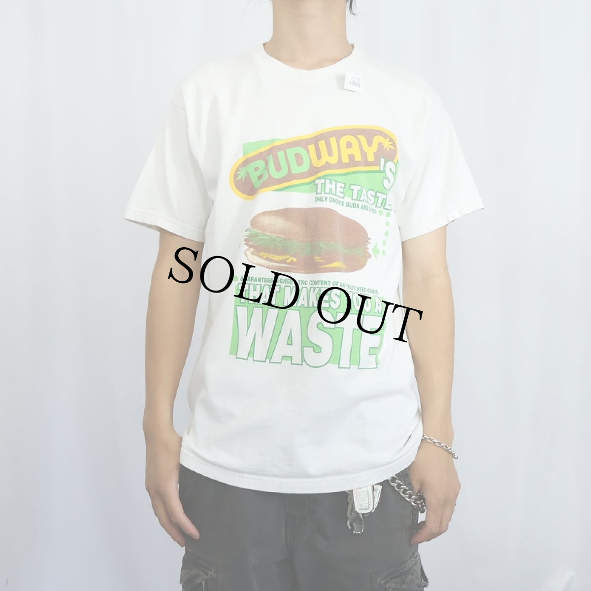 画像2: 2000's "BUDWAY" ファストフードチェーン パロディプリントTシャツ L (2)