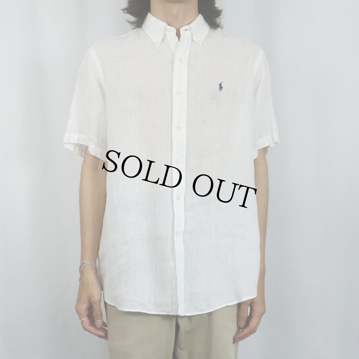 画像2: Ralph Lauren "CUSTOM FIT" リネンボタンダウンシャツ L (2)