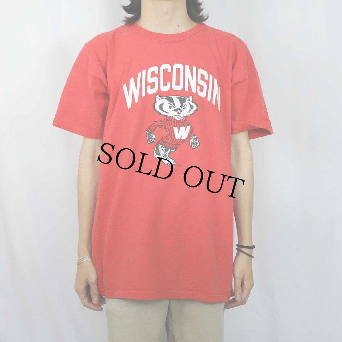 画像2: 90's Champion 青刺繍タグ 中期 USA製 "WISCONSIN" キャラクタープリントTシャツ XXL (2)