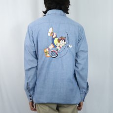 画像4: 70's Distinctive Sportswear 刺繍入り シャンブレーシャツ  (4)
