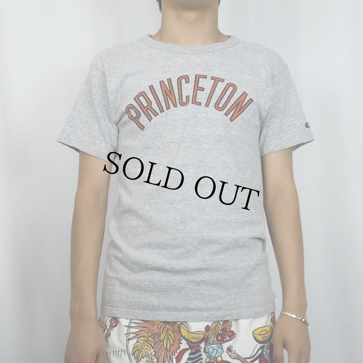 画像2: 80〜90's Champion 青刺繍タグ 中期 USA製 "PRINCETON" 染み込みプリント  カレッジTシャツ M (2)