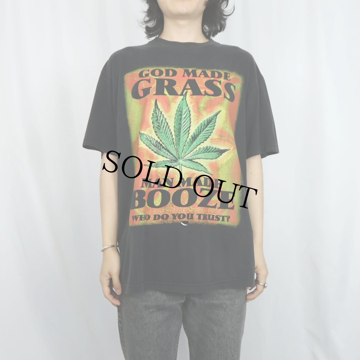 画像3: "GOD MADE GRASS MAN MADE BOOZE,,," ガンジャプリントTシャツ BLACK XL (3)