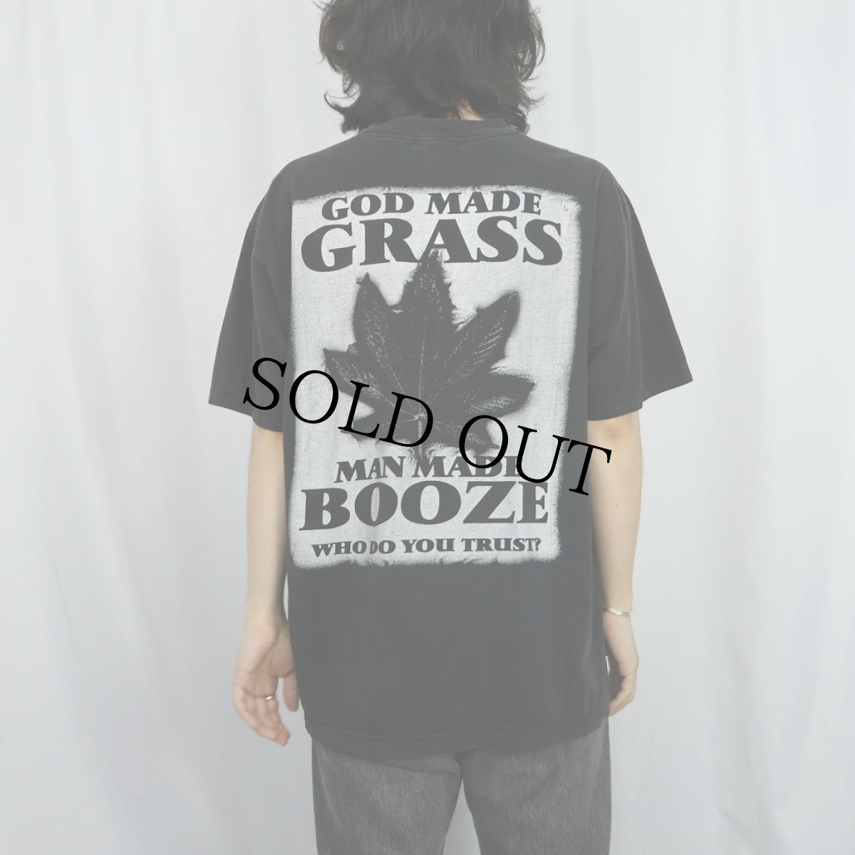 画像4: "GOD MADE GRASS MAN MADE BOOZE,,," ガンジャプリントTシャツ BLACK XL (4)