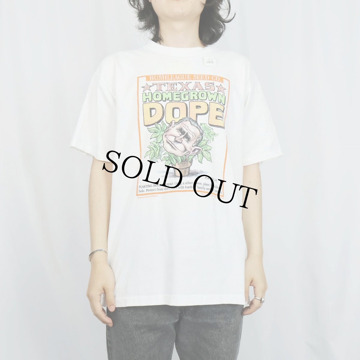 画像3: 2000's George Bush USA製 "HOMEGROWN DOPE" 元大統領 風刺画プリントTシャツ L (3)