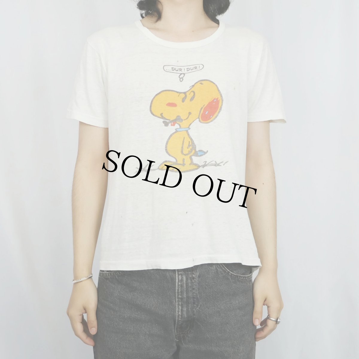 画像2: 〜80's SNOOPY "...DUR! DUR!" キャラクタープリントTシャツ L (2)