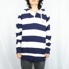 画像2: POLO Ralph Lauren ボーダー柄 フード付きラガーシャツ XL (2)