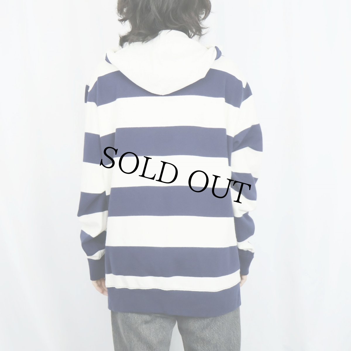 画像3: POLO Ralph Lauren ボーダー柄 フード付きラガーシャツ XL (3)