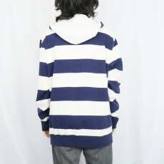画像3: POLO Ralph Lauren ボーダー柄 フード付きラガーシャツ XL (3)