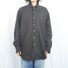 画像2: Ralph Lauren ロゴ刺繡 コットンボタンダウンシャツ BLACK L (2)