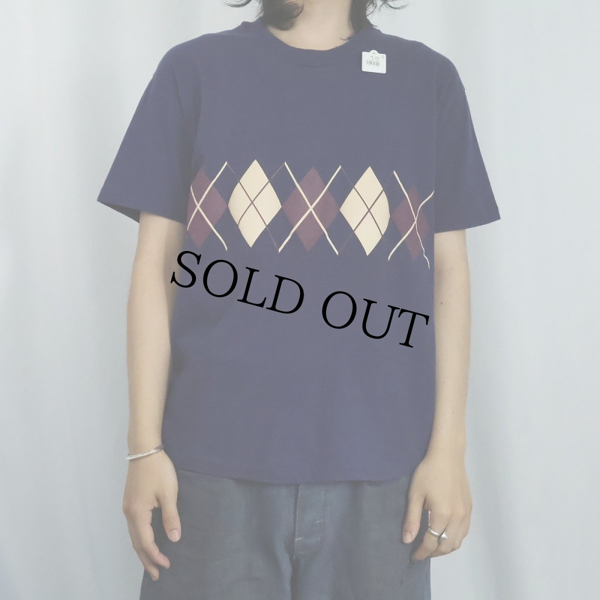 画像3: 90's USA製 アーガイル柄 プリントTシャツ NAVY XL (3)