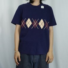 画像3: 90's USA製 アーガイル柄 プリントTシャツ NAVY XL (3)
