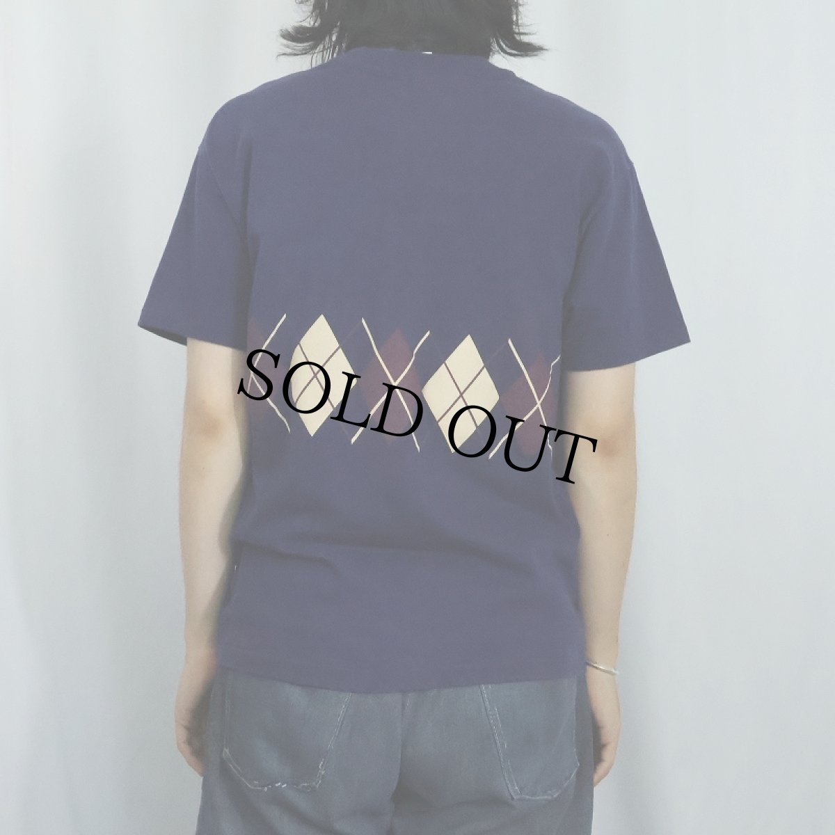 画像4: 90's USA製 アーガイル柄 プリントTシャツ NAVY XL (4)