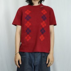 画像2: 90's USA製 アーガイル柄 プリントTシャツ S (2)