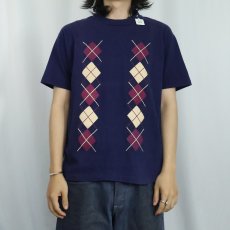 画像2: 90's USA製 アーガイル柄 プリントTシャツ NAVY XL (2)