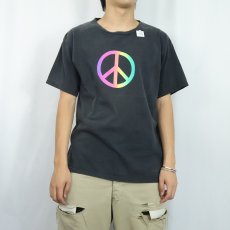 画像2: 90〜2000's USA製 ピースマークプリントTシャツ BLACK M (2)