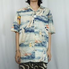 画像2: POLO Ralph Lauren "CLASSIC FIT" ヨット柄 オールオーバーパターン コットンハワイアンシャツ L (2)