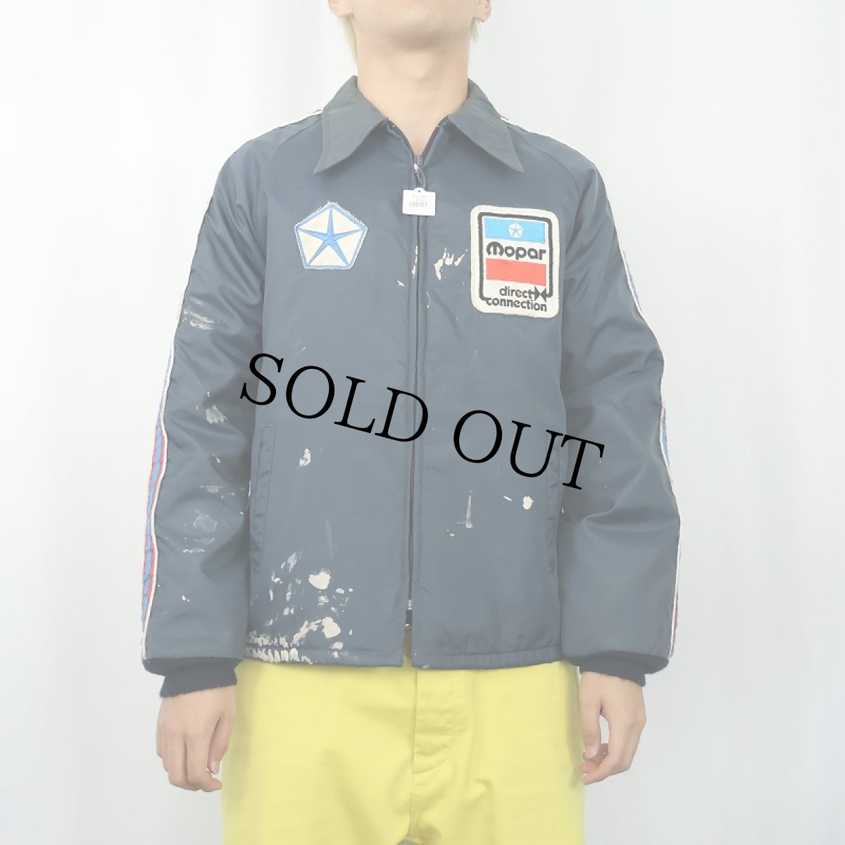 画像2: 60〜70's Horizon Sportswear, Inc. USA製 キルティングライナー×ワッペン付き ナイロンレーシングジャケット NAVY M (2)