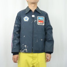 画像2: 60〜70's Horizon Sportswear, Inc. USA製 キルティングライナー×ワッペン付き ナイロンレーシングジャケット NAVY M (2)
