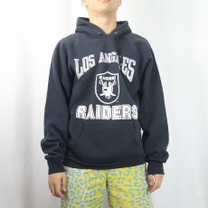 画像2: 90's USA製 "LOS ANGELES RAIDERS" フットボールチーム プリントスウェットフーディー BLACK XL (2)