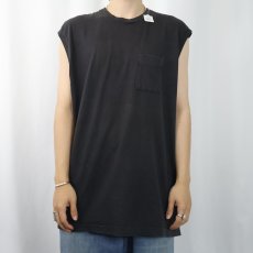 画像2: 90's USA製 ノースリーブ 無地ポケットTシャツ BLACK XL (2)
