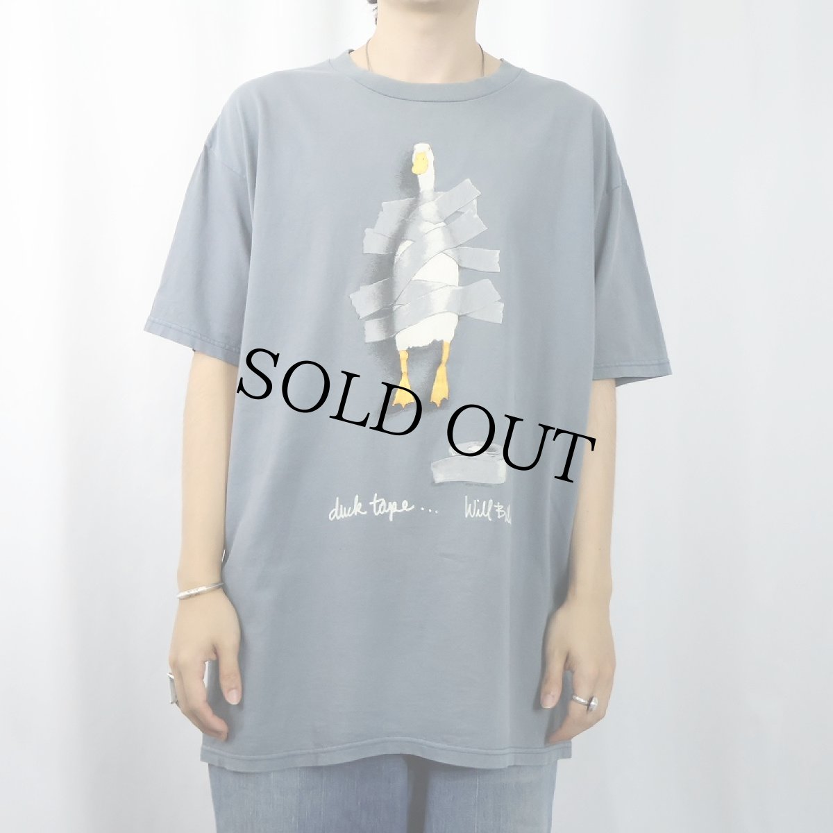 画像2: 90's Will Bullas "Duck Tape" アートプリントTシャツ GRAY XL (2)
