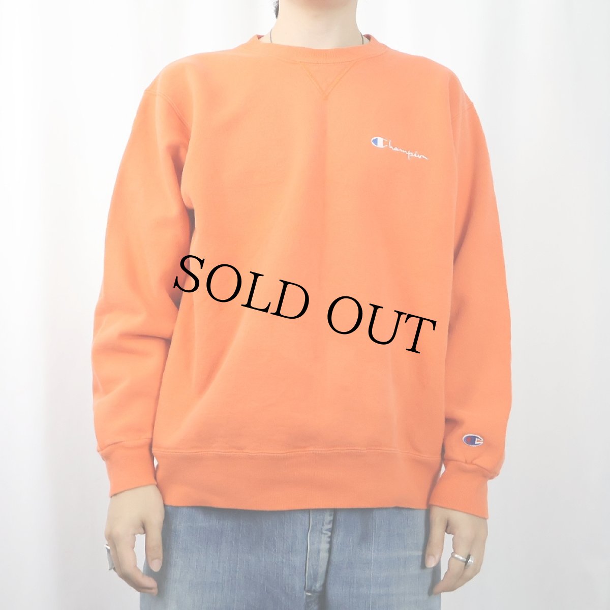 画像2: 80〜90's Champion 青刺繍タグ 中期 USA製 ロゴ刺繍 前Vスウェット XL (2)