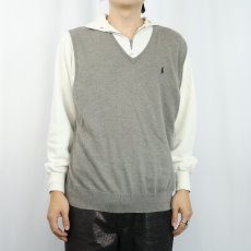 画像2: POLO Ralph Lauren ロゴ刺繍 コットン×シルク×カシミア ニットベスト L (2)