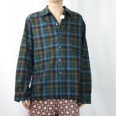 画像2: 70's Golden Line オンブレーチェック柄 エルボーパッチ付き ウール×ナイロンシャツ L (2)