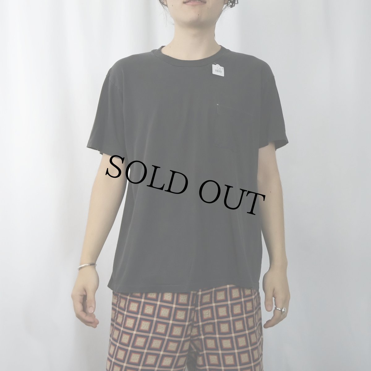 画像2: 90's Hanes 無地ポケットTシャツ BLACK L (2)