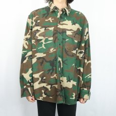 画像2: 90's FIVE BROTHER ウッドランドカモ柄 シャモアクロスシャツ XL (2)
