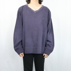 画像2: POLO Ralph Lauren ロゴ刺繍 Vネック コットンニットセーター NAVY L (2)