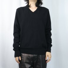 画像2: 70〜80's Yves Saint-Laurent Vネック ウールニットセーター BLACK M (2)