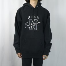 画像2: 90's NIKE 銀タグ USA製 ロゴ刺繍 スウェットフーディー BLACK XXL (2)