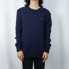 画像2: POLO Ralph Lauren ロゴ刺繍 コットンニットセーター NAVY L (2)
