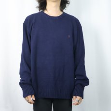 画像2: POLO Ralph Lauren ロゴ刺繍 コットンニットセーター NAVY XL (2)