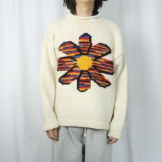 画像2: 90's CALLIBO ECUADOR製 花柄編み ロールネックウールニットセーター (2)