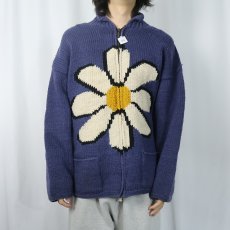 画像2: 90's ECUADOR製 花柄編み ウールニット ジップジャケット (2)