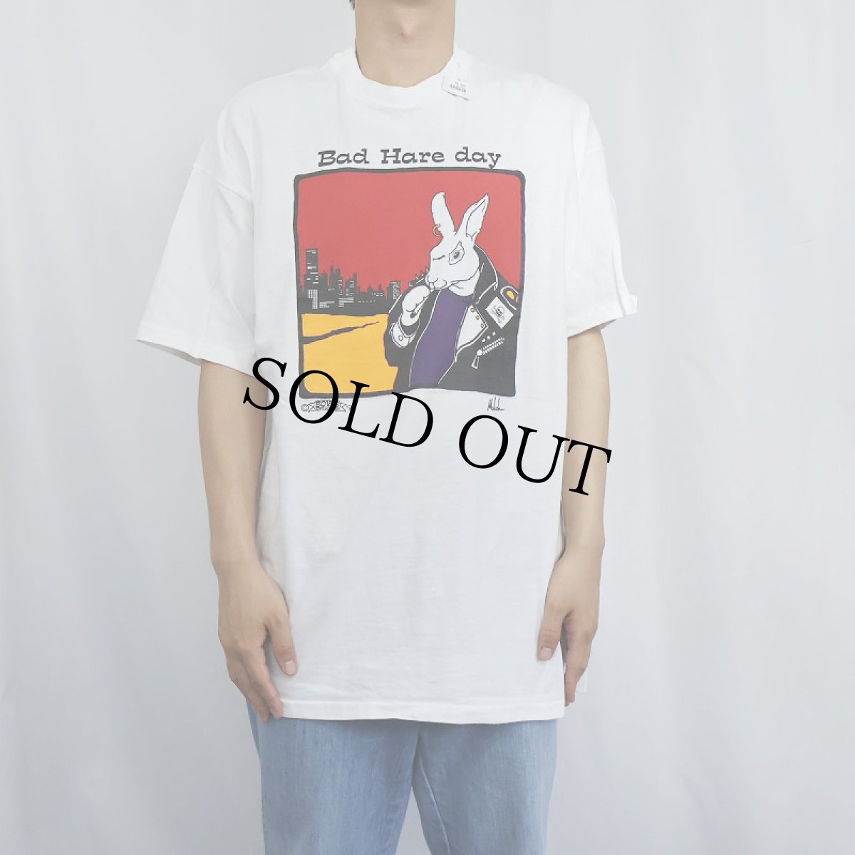 画像2: 90's BOVIS THREADS USA製 "Bad Hare day" ウサギイラストプリントTシャツ XL (2)