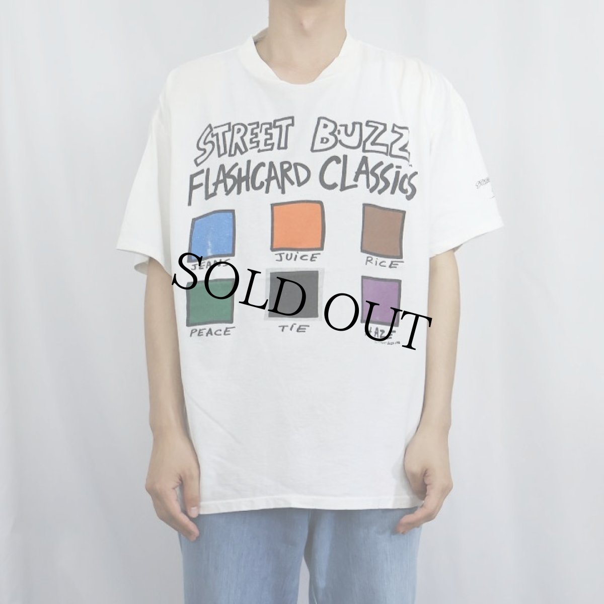 画像2: 90's STREET BUZZ USA製 "FLASHCARD CLASSICS" イラストプリントTシャツ SIZE3 (2)