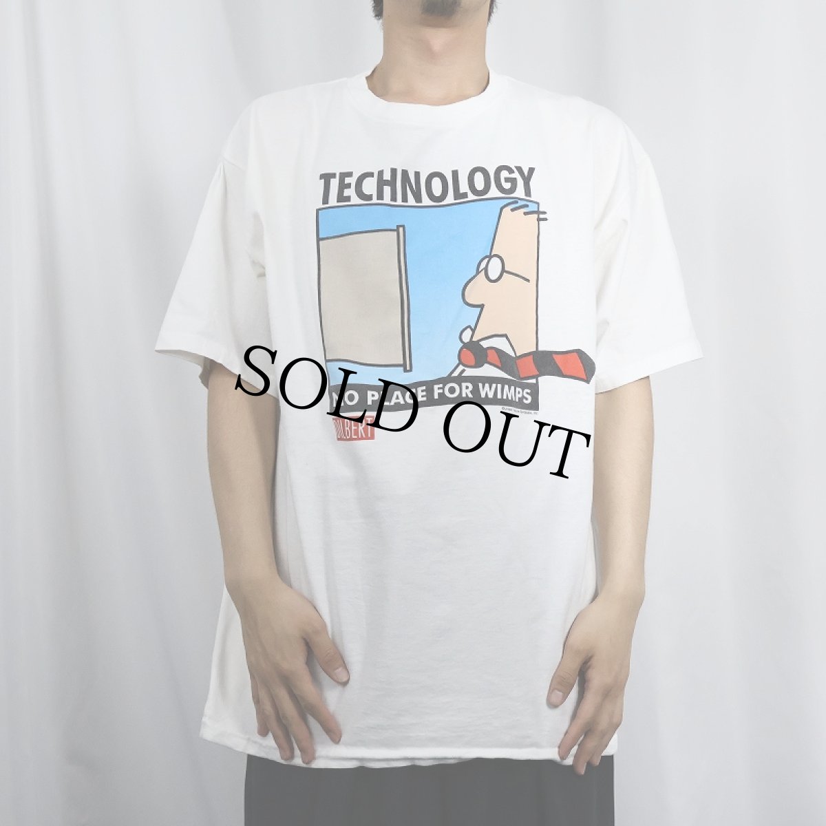 画像2: 90's DILBERT SOFTWEAR USA製 "TECHNOLOGY NO PLACE FOR WIMPS" コミックプリントTシャツ XL (2)