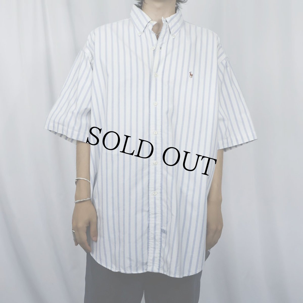 画像2: Ralph Lauren ストライプ柄 コットンボタンダウンシャツ L (2)