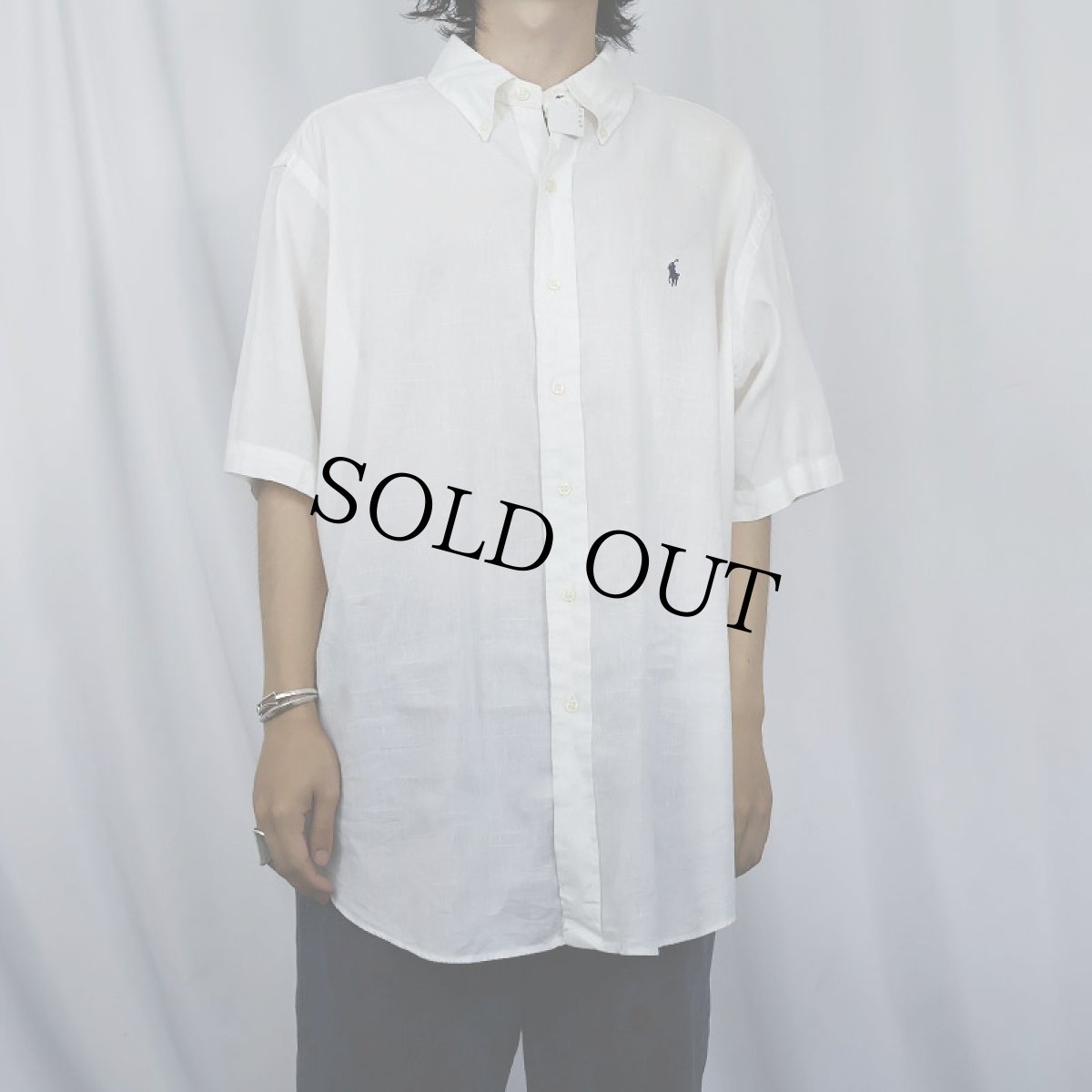 画像2: Ralph Lauren "CLASSIC FIT" ロゴ刺繍 リネン×コットンボタンダウンシャツ XL  (2)