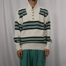 画像2: 80's Eddie Bauer ボーダー柄 ヘンリーネック コットンニットセーター L (2)