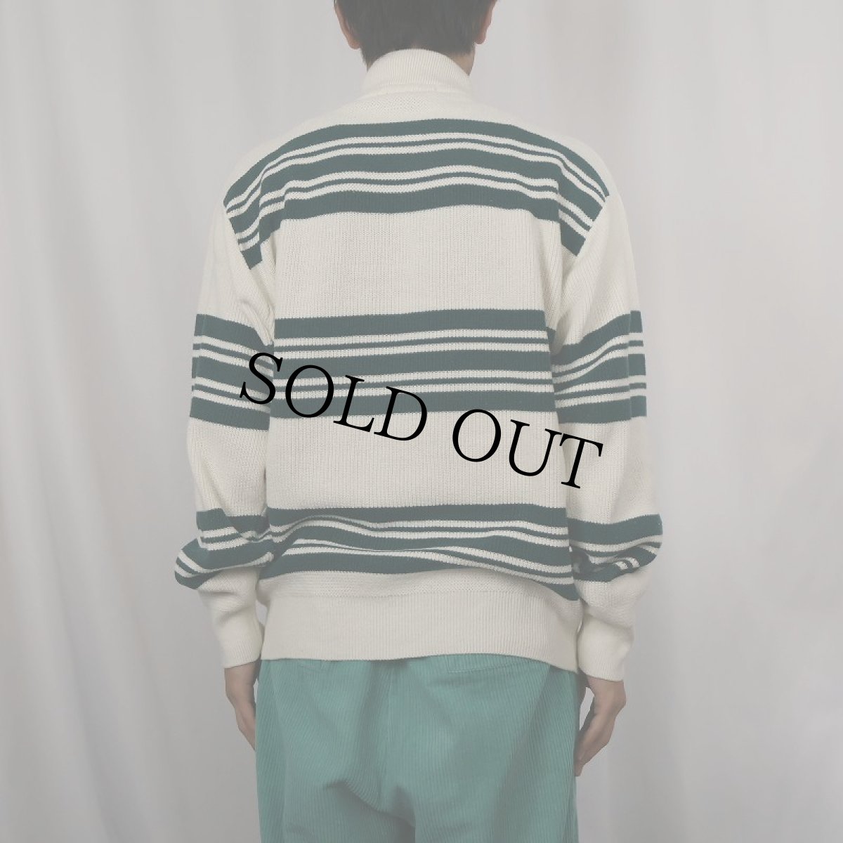 画像3: 80's Eddie Bauer ボーダー柄 ヘンリーネック コットンニットセーター L (3)