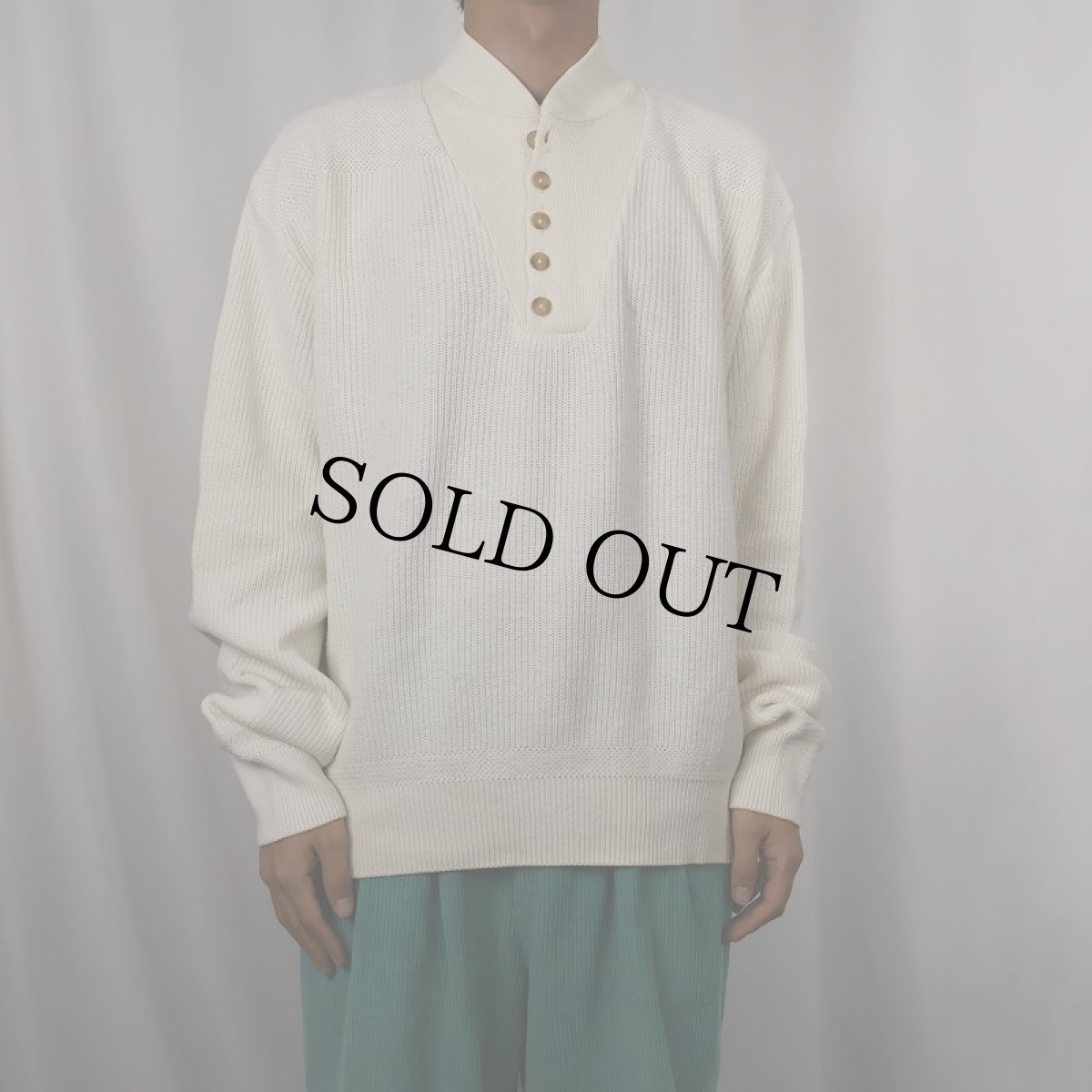 画像2: 80's L.L.Bean USA製 ヘンリーネック コットンニットセーター L (2)