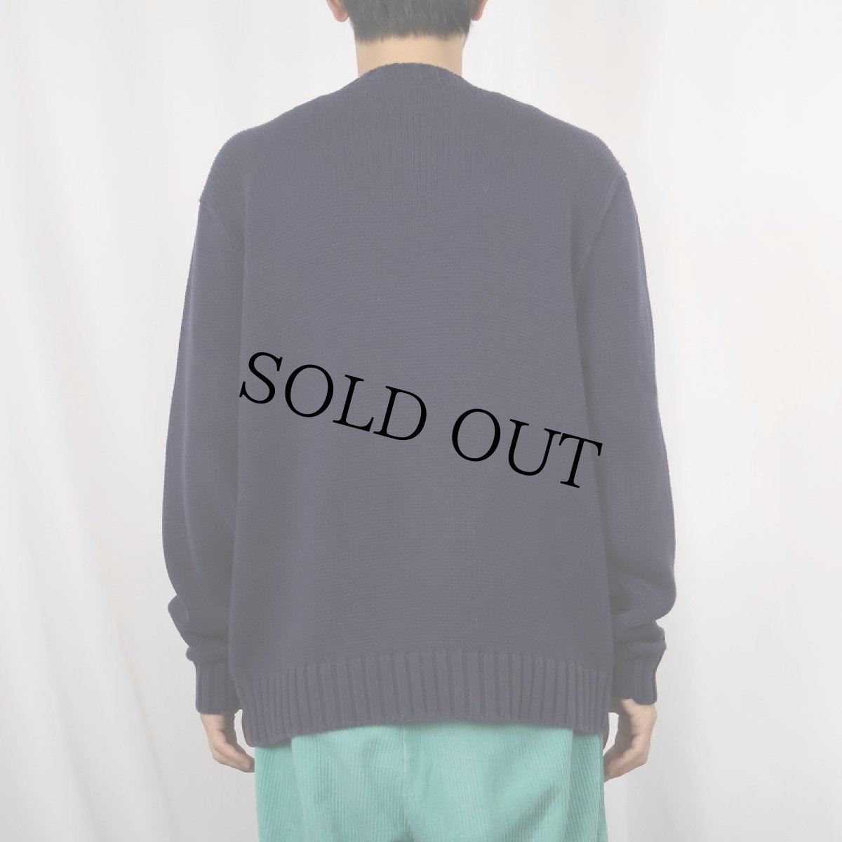 画像3: POLO Ralph Lauren ロゴ刺繍 Vネック コットンニットセーター NAVY M (3)