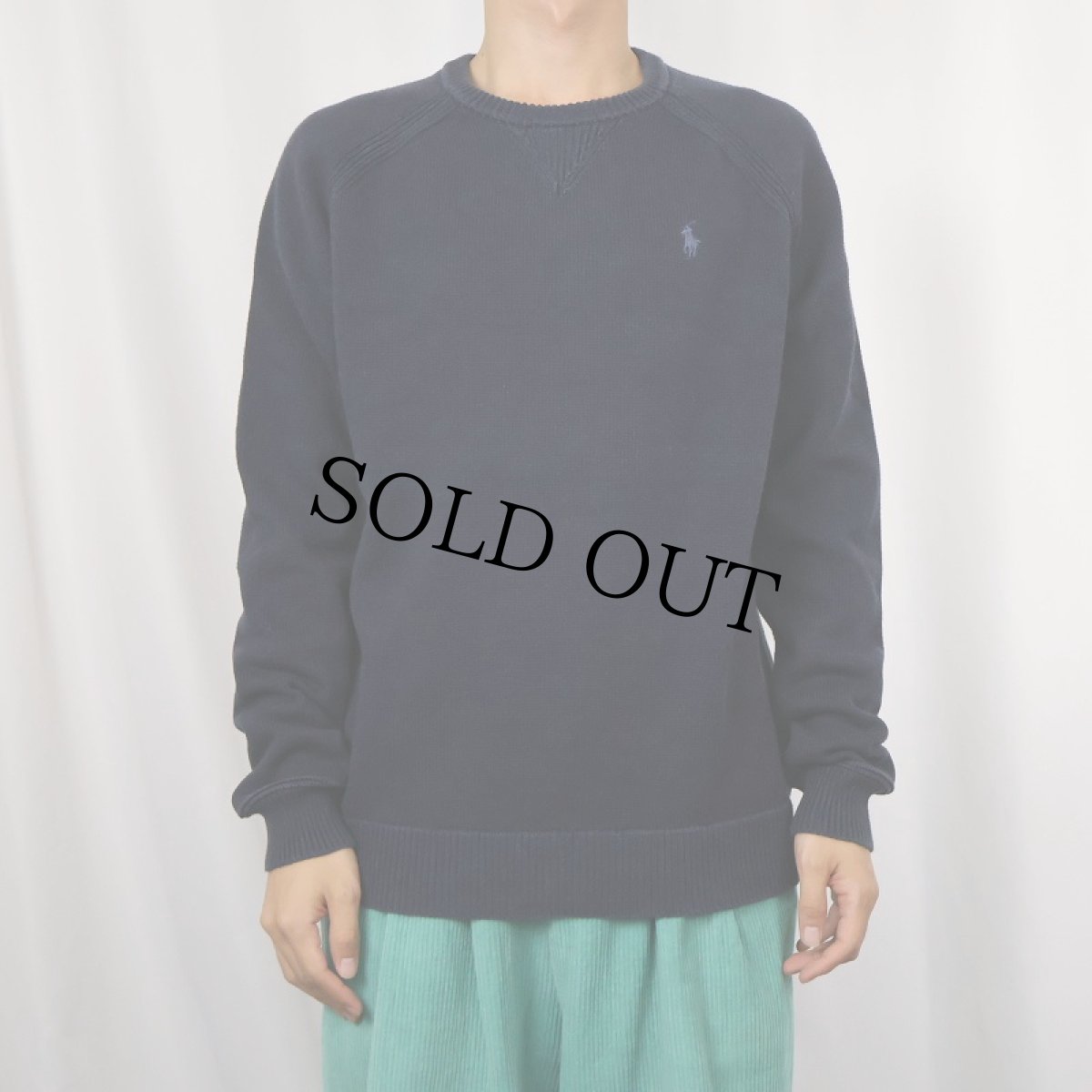 画像2: POLO Ralph Lauren ロゴ刺繍 ラグランコットンニットセーター NAVY M (2)