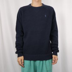画像2: POLO Ralph Lauren ロゴ刺繍 ラグランコットンニットセーター NAVY M (2)