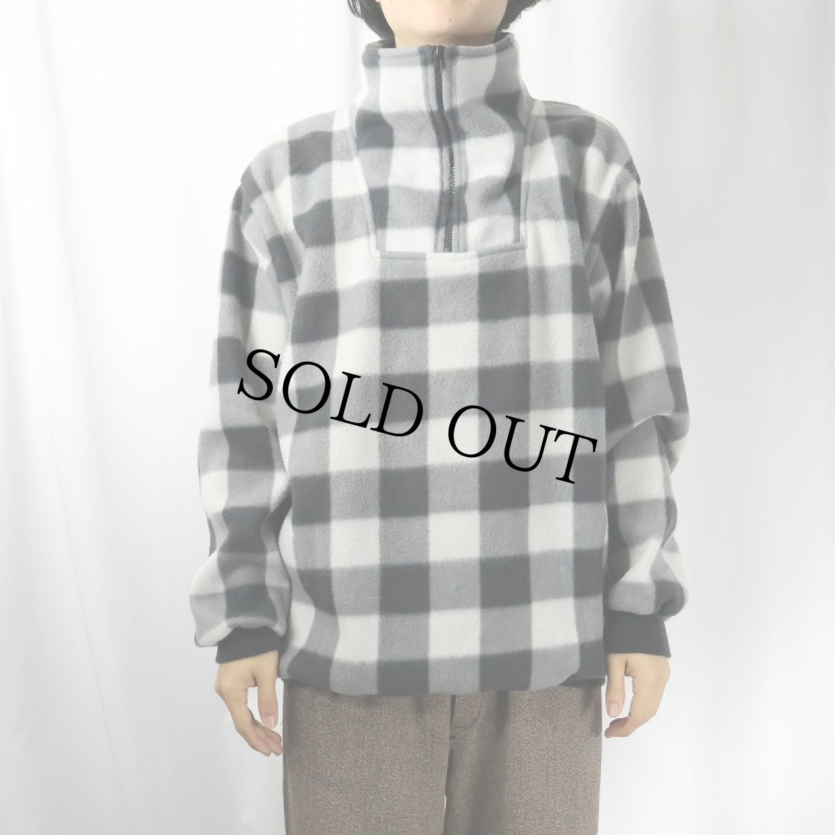 画像2: 90's BOSS チェック柄 ハープジップ フリースジャケット XL (2)