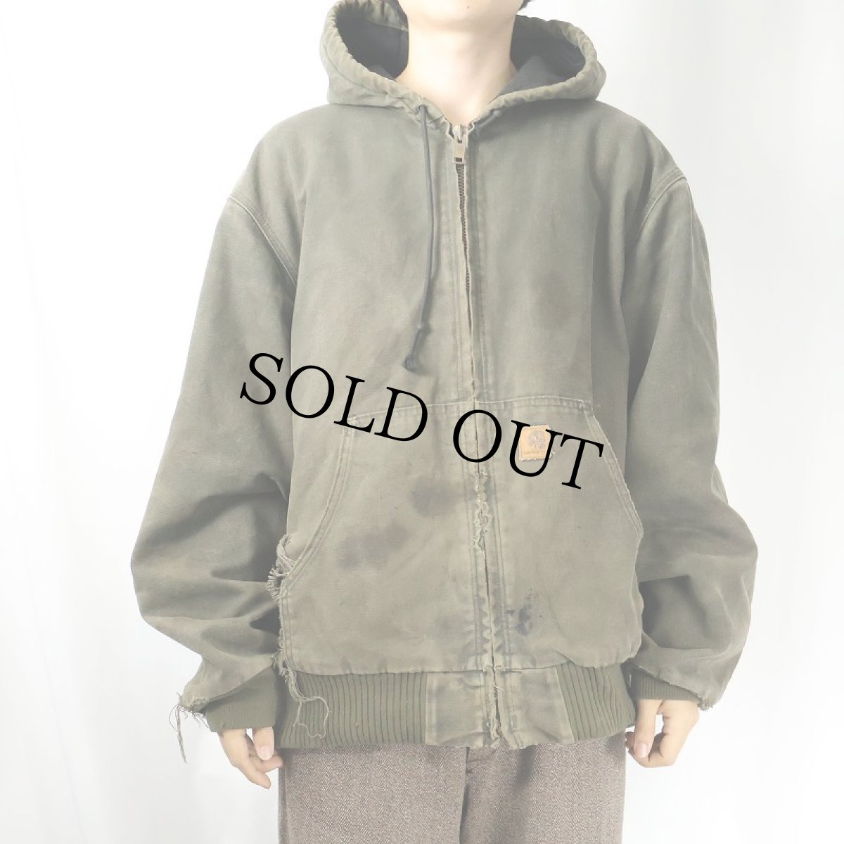 画像2: 2000's Carhartt ダックアクティブパーカー MOSS GREEN XL (2)